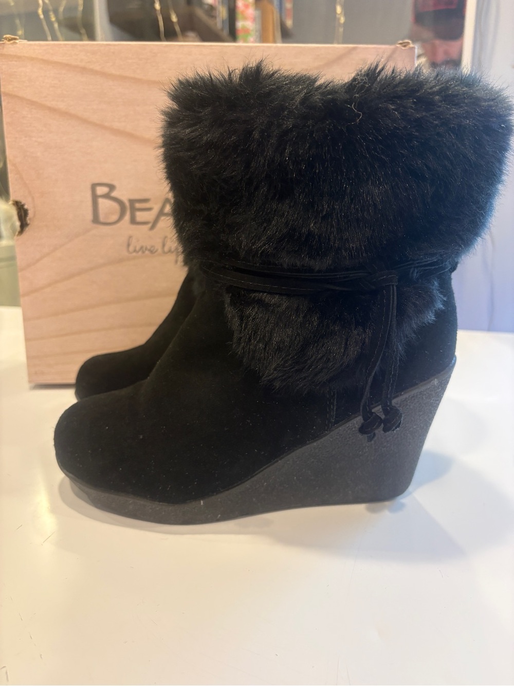 BearPaw Penelope Black Women's Fur-Trim Boots